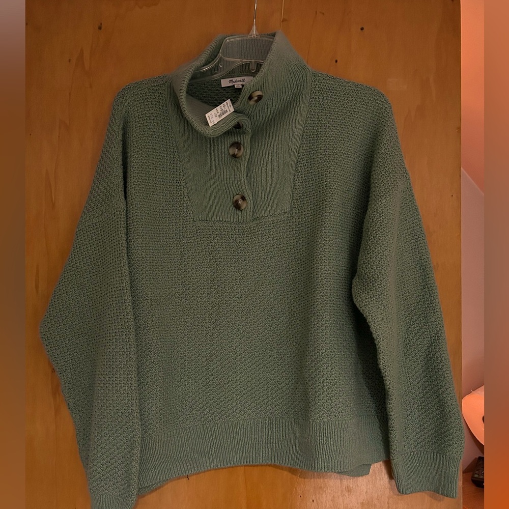 NWT Madewell Canby Button Mock Neck Sweater in Green!